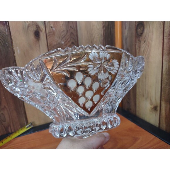 Vintage Anna Hutte Bleikristal Lead Crystal & gold Footed Bowl Leaf - Picture 7 of 9